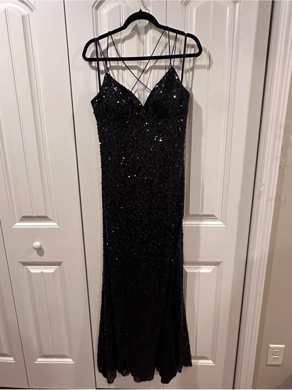 Black Sequin Spaghetti-Strap Prom Dress